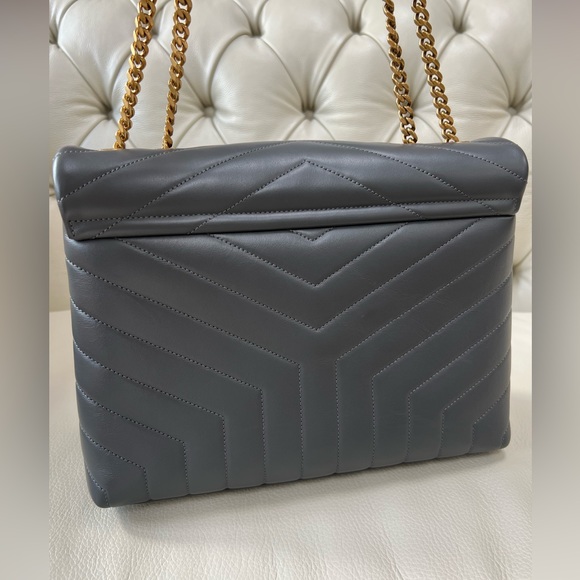 NWT Saint Laurent LouLou Storm Gray Leather Medium Shoulder Bag Gold HW - Picture 7 of 13